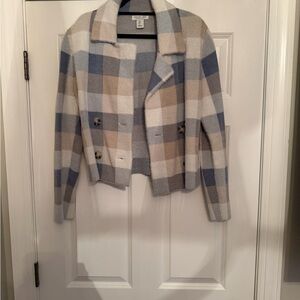 Rachel Zoe Blue and Tan Plaid Blazer